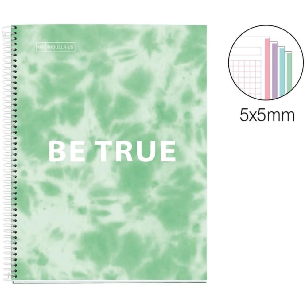Caiet pentru scoala MIQUELRIUS TIE DYE, Matematica, A4, 120 file, legatura spirala, menta