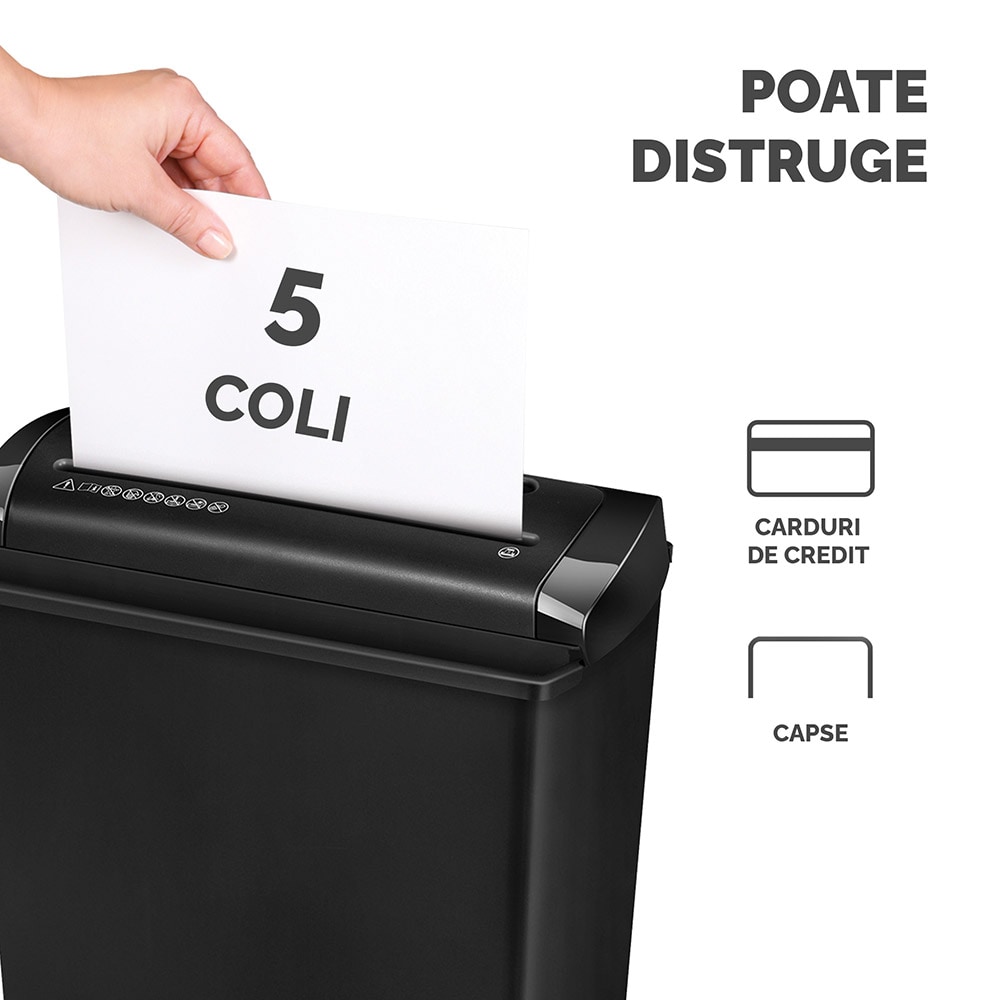 Distrugator documente manual FELLOWES Powershred P-25S, 5 coli, 11l, Strip-Cut, negru