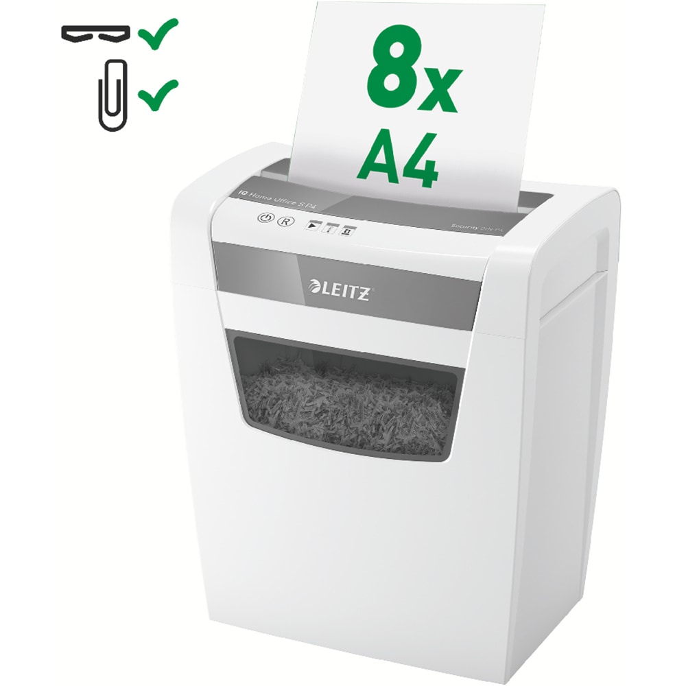 Distrugator documente manual LEITZ Office, 8 coli, 15l, Micro-Cut, alb