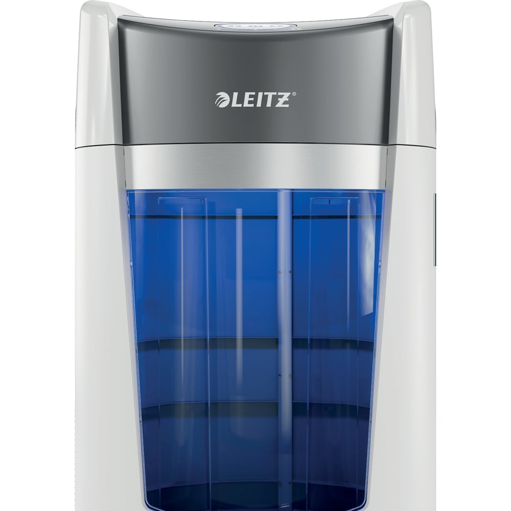 Distrugator documente manual LEITZ Optimax, 10 coli, 35l, Micro-Cut, alb-gri