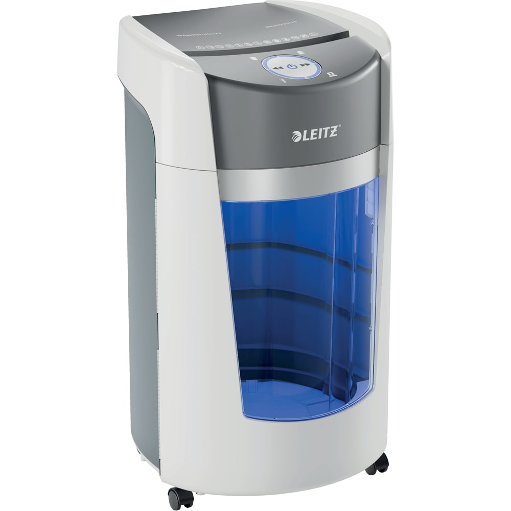 Distrugator documente manual LEITZ Optimax, 10 coli, 35l, Micro-Cut, alb-gri