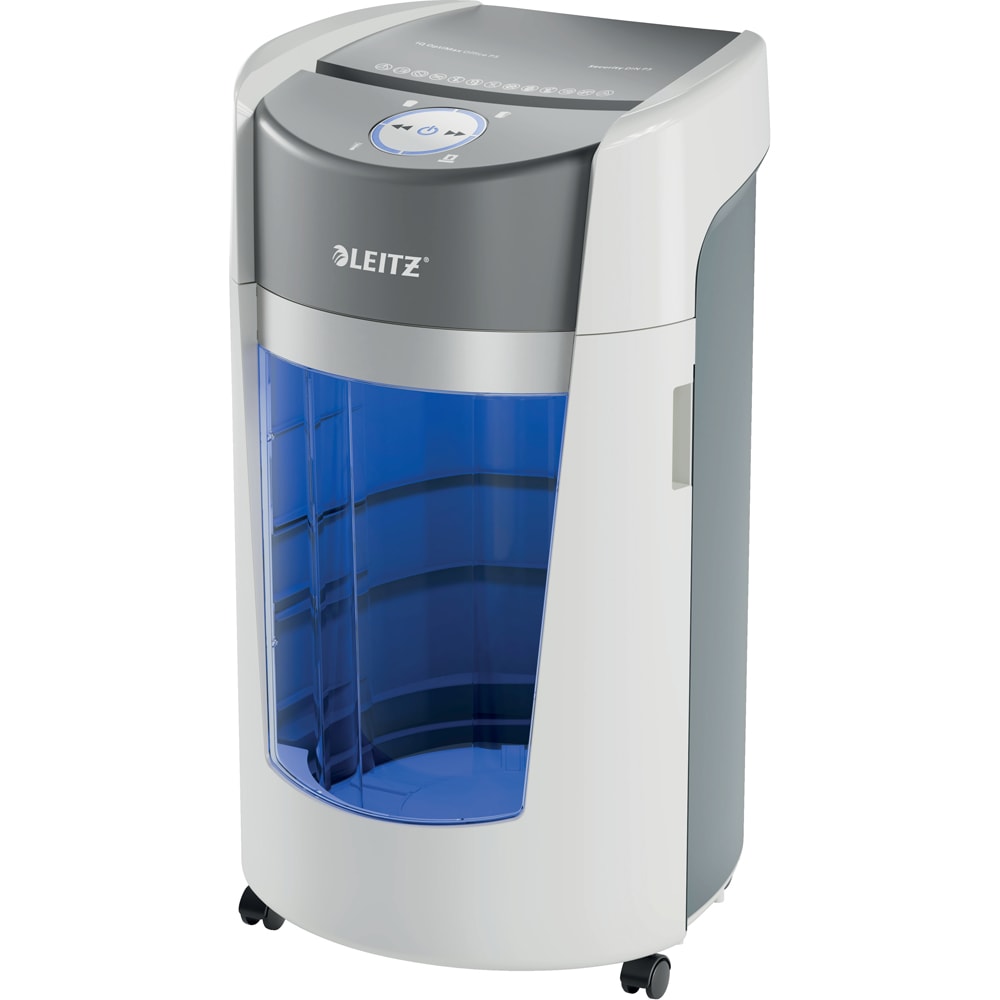 Distrugator documente manual LEITZ Optimax, 10 coli, 35l, Micro-Cut, alb-gri