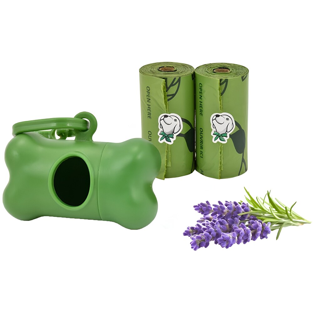 Dispenser pungi igienice pentru caini NAYECO Lavanda, 2 rezerve, verde