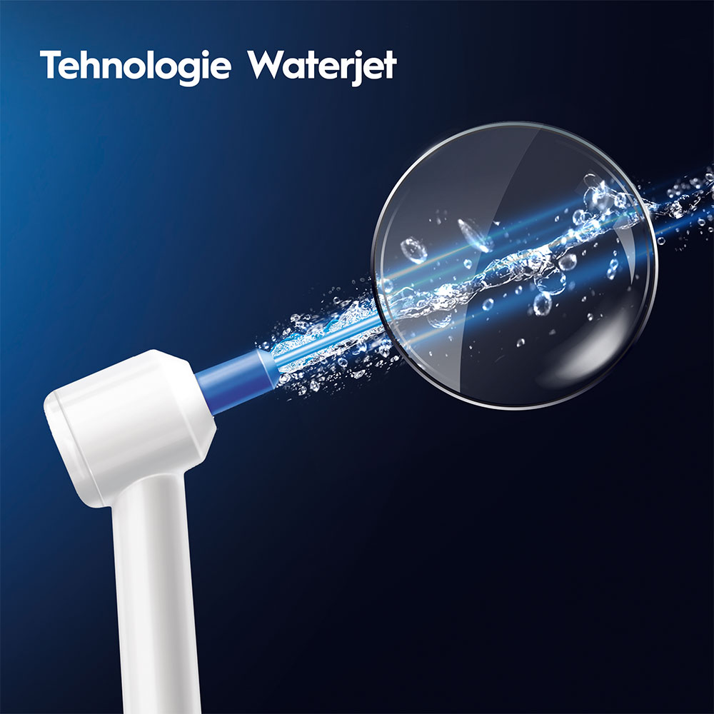 Set irigator bucal ORAL-B Oral Health Center, 5 viteze, 4 capete, 600ml, alb + Periuta de dinti electrica ORAL-B Pro Series 1, 2 programe, alb