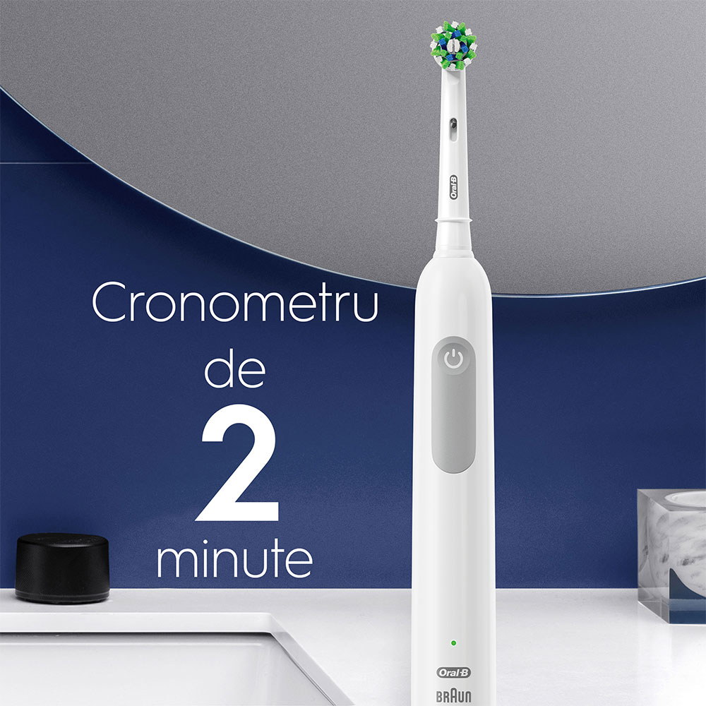 Set irigator bucal ORAL-B Oral Health Center, 5 viteze, 4 capete, 600ml, alb + Periuta de dinti electrica ORAL-B Pro Series 1, 2 programe, alb