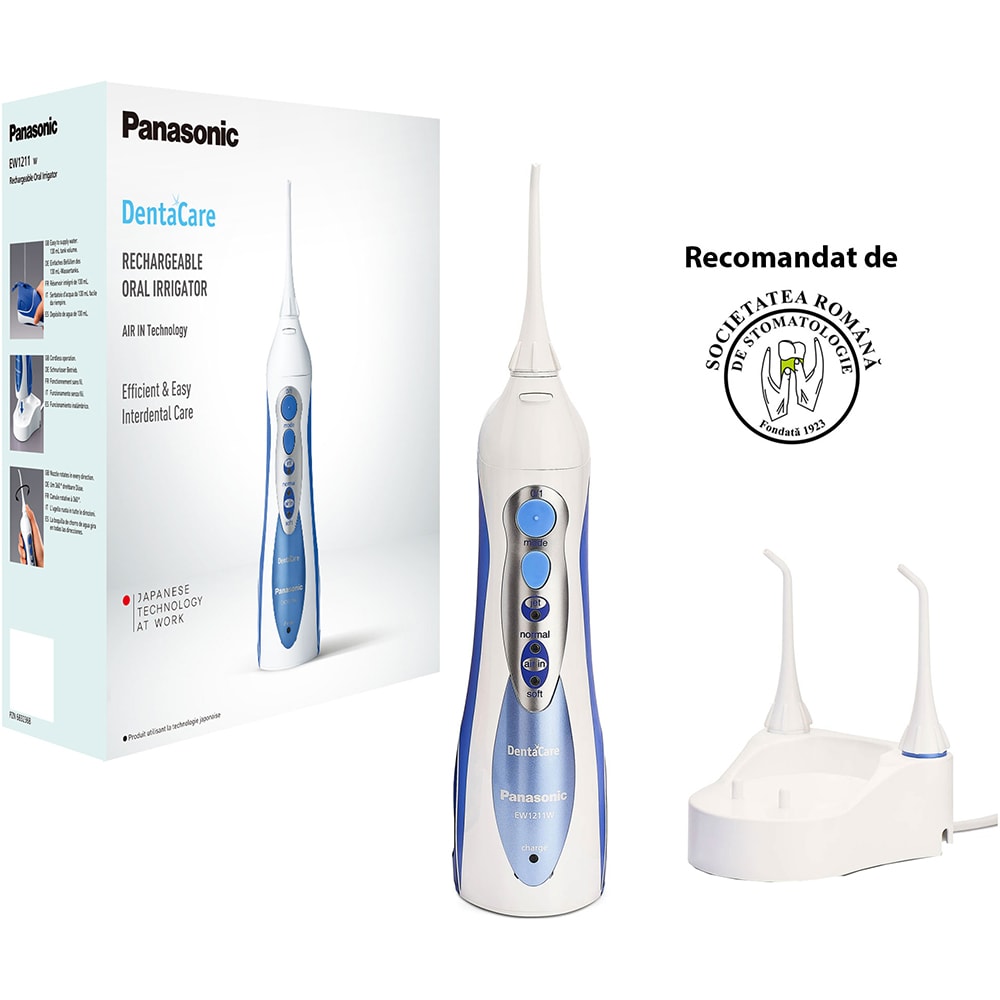 Irigator bucal PANASONIC EW1211W845, 3 viteze, 130ml, alb-albastru