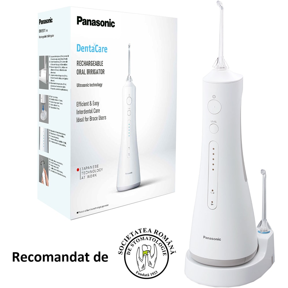 Irigator bucal PANASONIC EW1511W503, 5 viteze, 2 capete, 200ml, alb