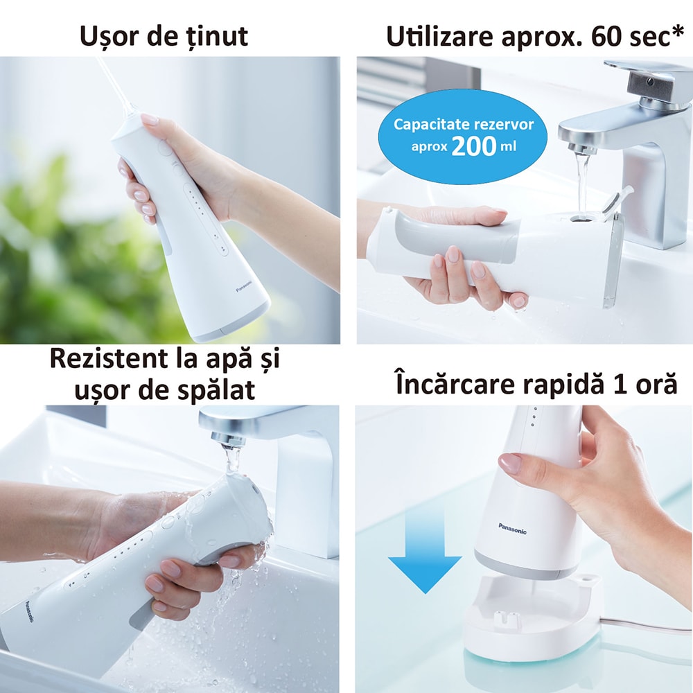 Irigator bucal PANASONIC EW1511W503, 5 viteze, 2 capete, 200ml, alb