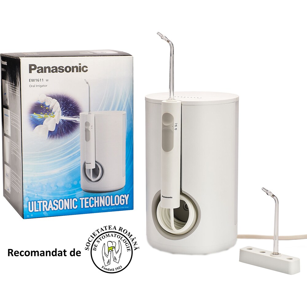 Irigator bucal PANASONIC Ultrasonic EW1611W503, 4 viteze, 2 capete, 600ml, alb