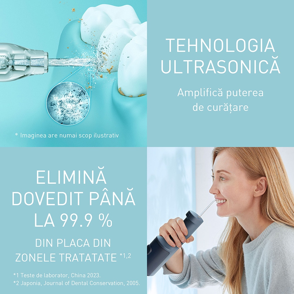 Irigator bucal PANASONIC Ultrasonic EW-DJ66-A303, 5 viteze, 2 capete, 200 ml, bleumarin