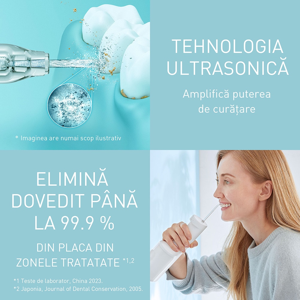 Irigator bucal PANASONIC Ultrasonic EW-DJ66-W303, 5 viteze, 2 capete, 200 ml, alb
