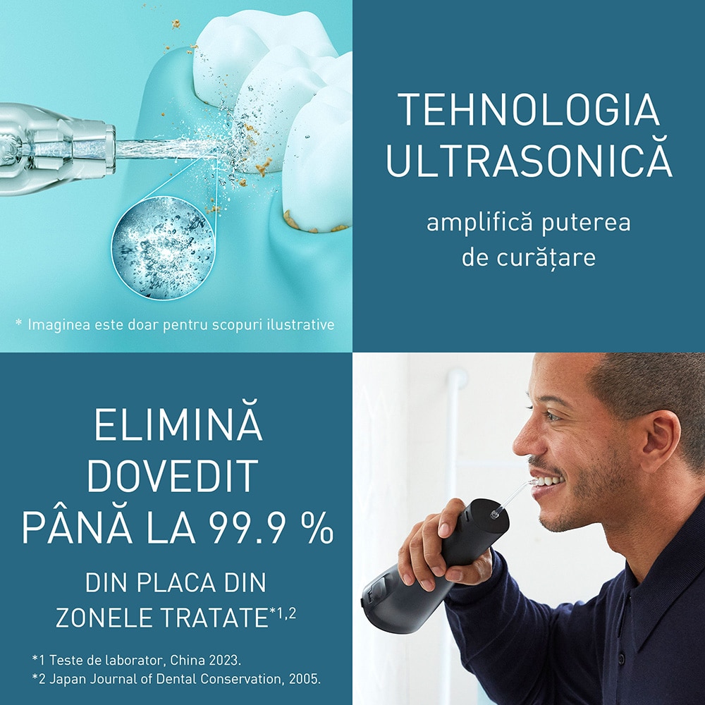 Irigator bucal PANASONIC EW-DJ86-K503, 5 viteze, 2 capete, 200ml, negru