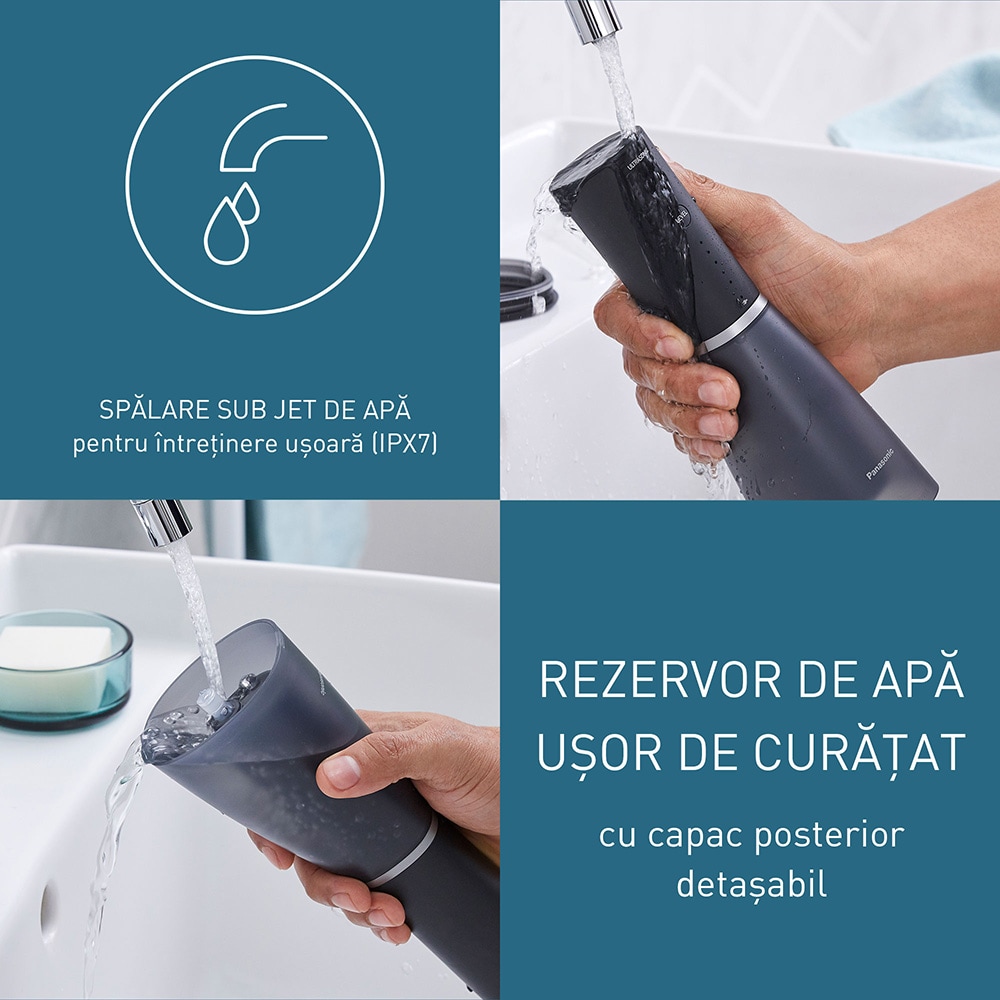 Irigator bucal PANASONIC EW-DJ86-K503, 5 viteze, 2 capete, 200ml, negru