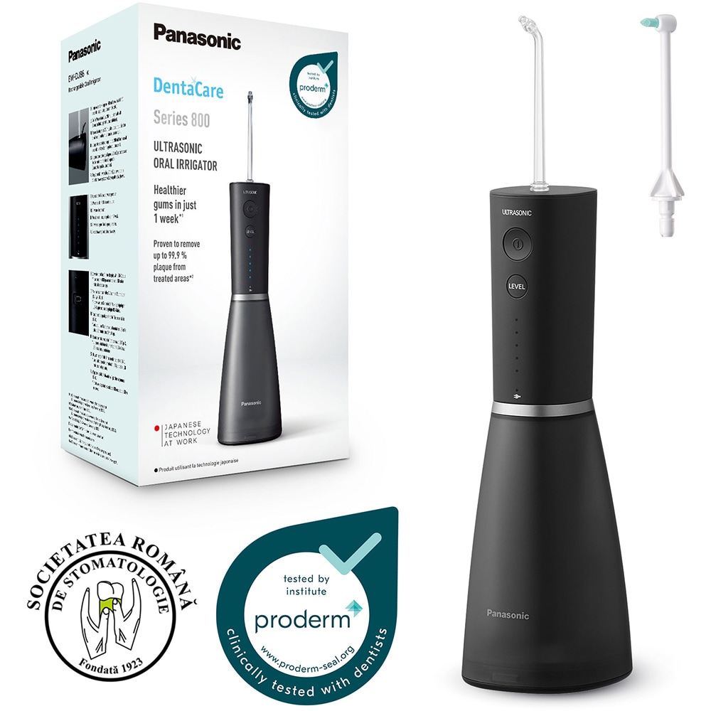 Irigator bucal PANASONIC EW-DJ86-K503, 5 viteze, 2 capete, 200ml, negru