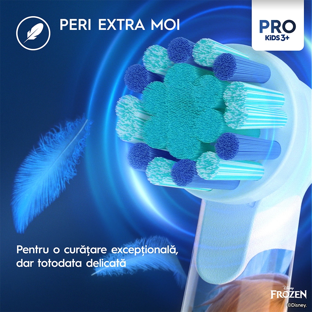 Periuta de dinti electrica copii ORAL-B Pro Kids Frozen, 7600 miscari/min, Curatare 2D, 2 programe, 1 capat, albastru