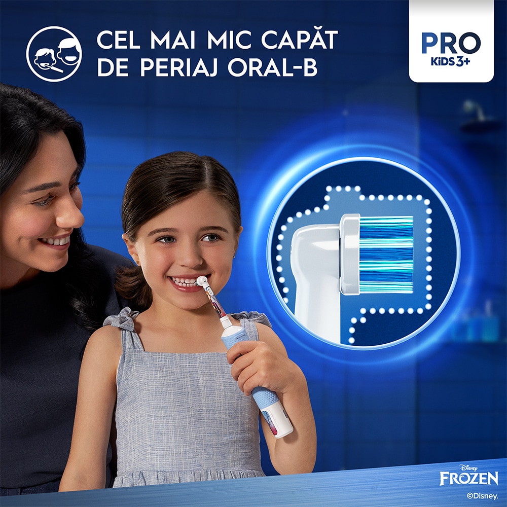 Periuta de dinti electrica copii ORAL-B Pro Kids Frozen, 7600 miscari/min, Curatare 2D, 2 programe, 1 capat, albastru