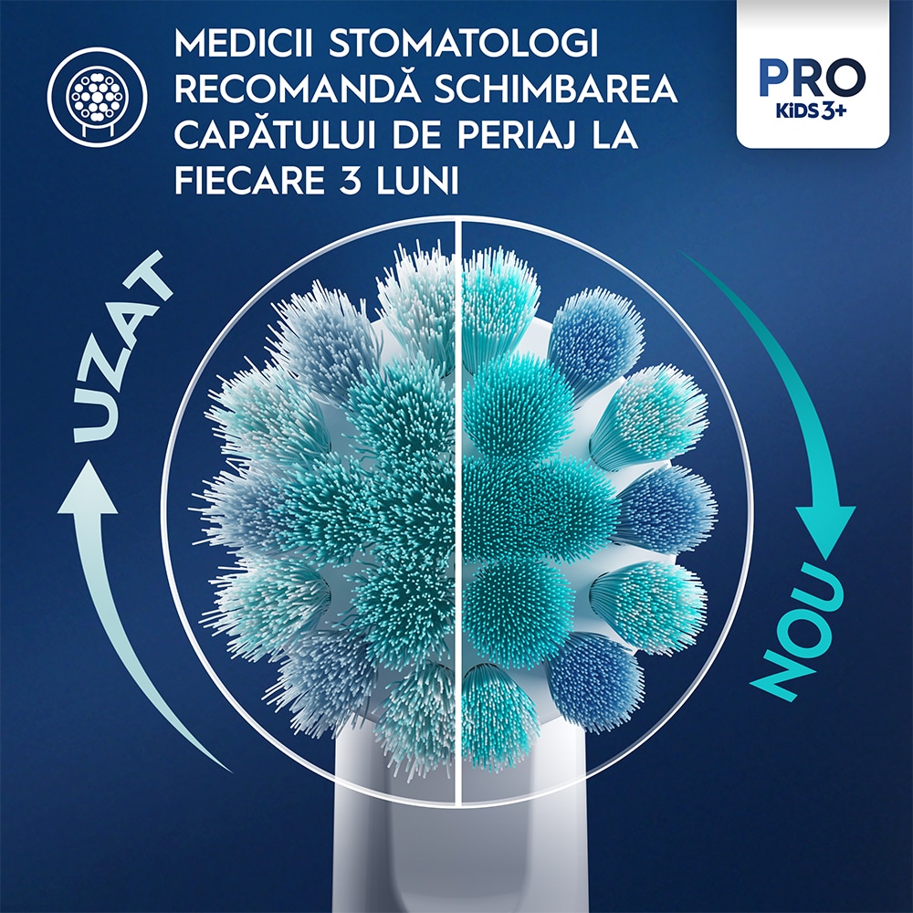 Periuta de dinti electrica copii ORAL-B Pro Kids Frozen, 7600 miscari/min, Curatare 2D, 2 programe, 1 capat, albastru