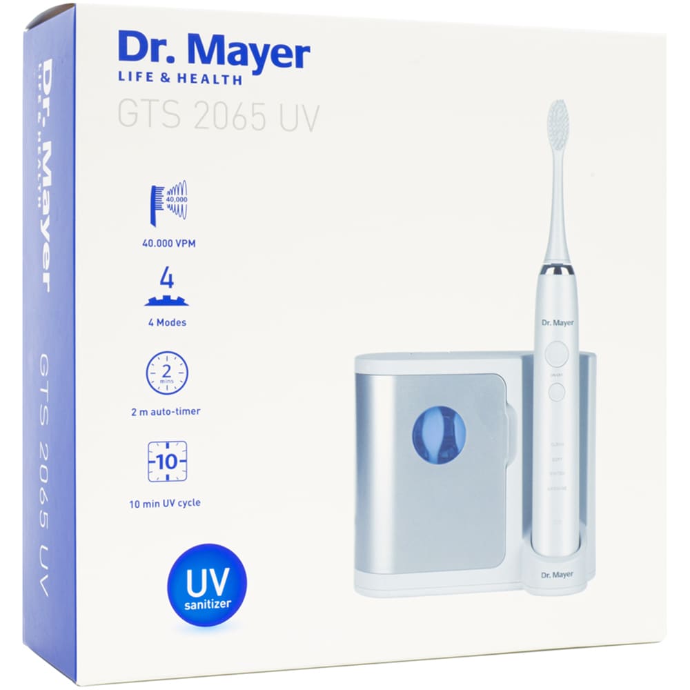 Periuta de dinti electrica DR. MAYER GTS2065UV, 40000 pulsatii/min, Curatare 3D, 4 programe, 3 capete, gri