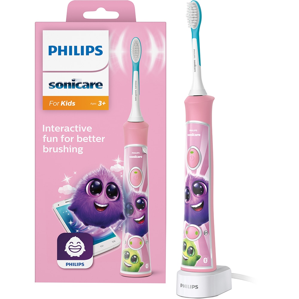 Periuta de dinti electrica copii PHILIPS For Kids HX6352/42, 62.000 miscari/min, 2 programe, 2 capete, roz