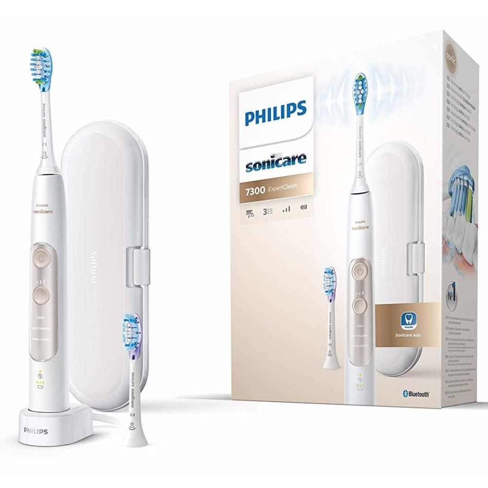 Periuta de dinti electrica PHILIPS Sonicare ExpertClean 7300 HX9601/03, 3 programe, 62000 miscari/min, 2 capete, alb-auriu