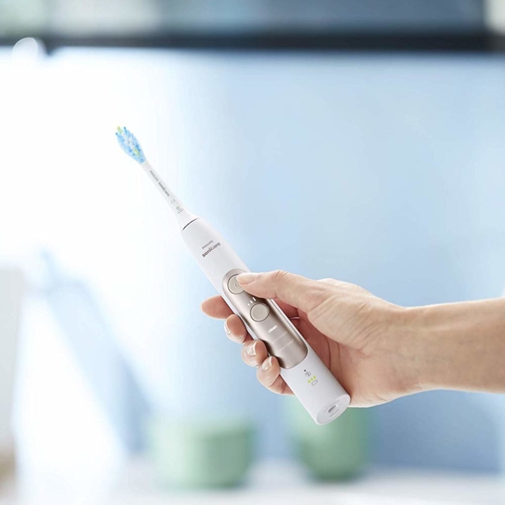 Periuta de dinti electrica PHILIPS Sonicare ExpertClean 7300 HX9601/03, 3 programe, 62000 miscari/min, 2 capete, alb-auriu