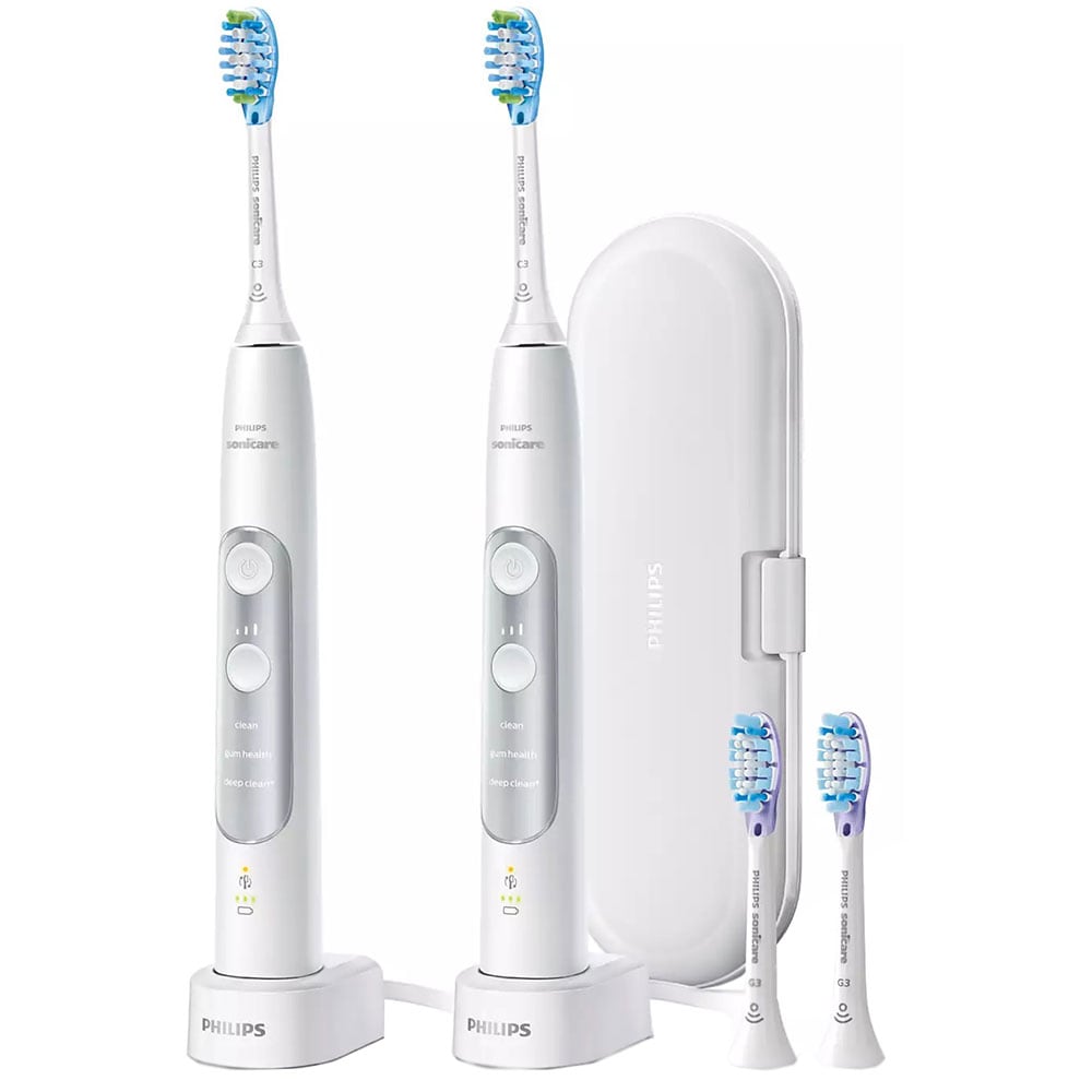 Set 2 Periute de dinti electrice PHILIPS Sonicare ExpertClean 7300 HX9611/19, 3 programe, 62000 miscari/min, 4 capete, alb