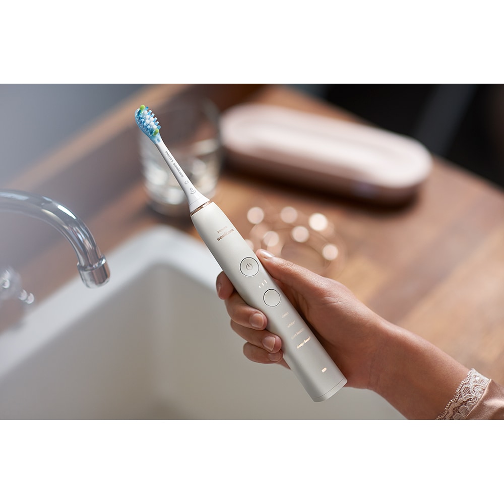 Periuta de dinti electrica PHILIPS DiamondClean 9000 HX9911/94, 62000 miscari/min, 4 programe, 1 capat, roz-auriu