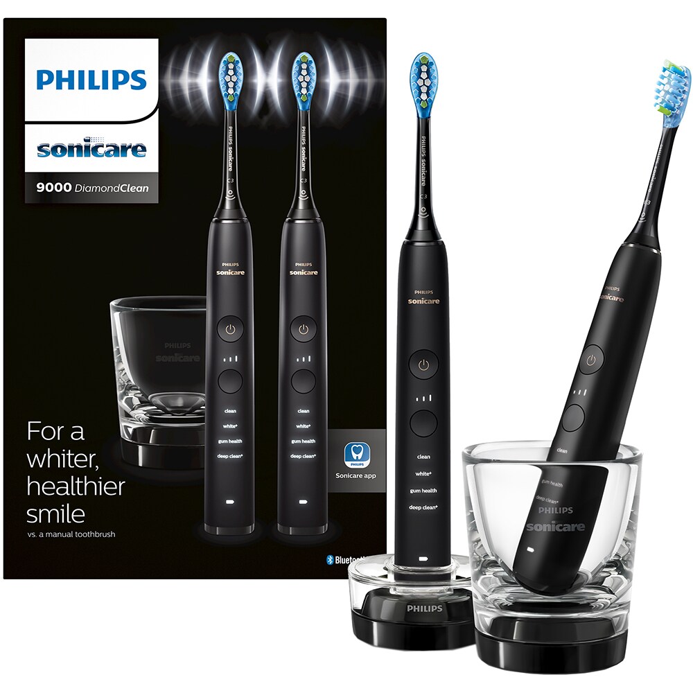 Set 2 Periute de dinti electrice PHILIPS Sonicare Diamondclean 9000, 4 programe, 62000 miscari/min, 2 capate, negru