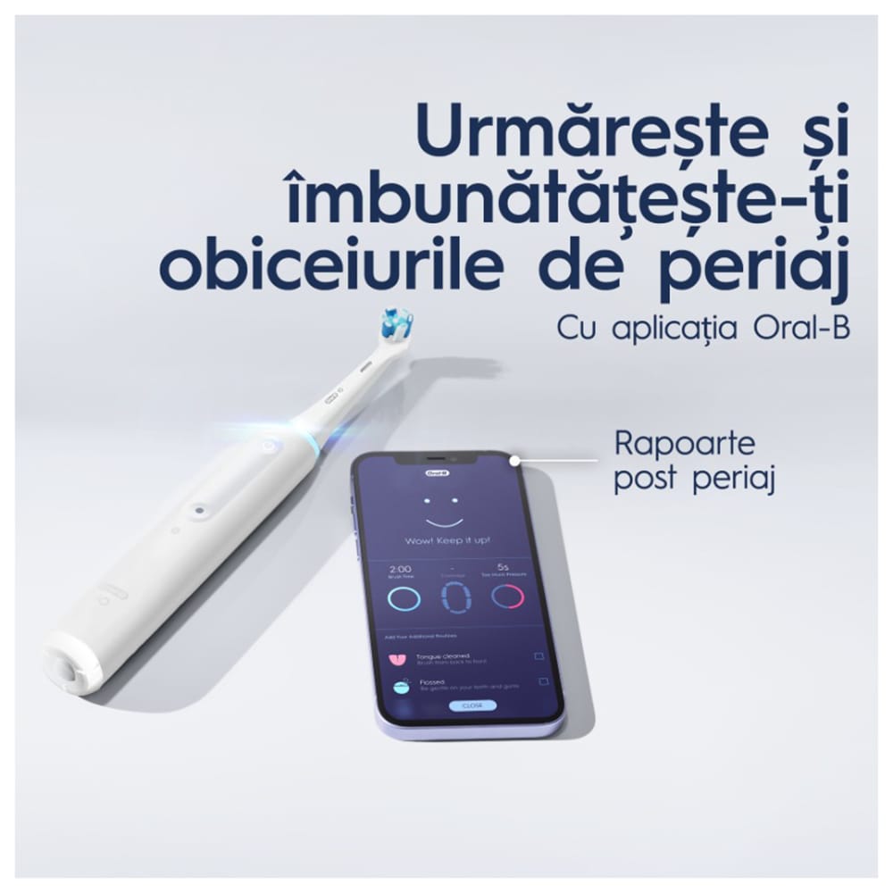 Set 2 periute de dinti electrice ORAL-B iO 4, Bluetooth, 40000 pulsatii/min, Curatare 3D, 4 programe, 2 capate, alb-negru