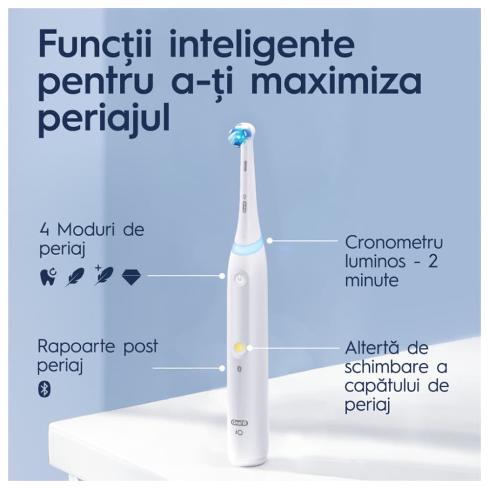 Set 2 periute de dinti electrice ORAL-B iO 4, Bluetooth, 40000 pulsatii/min, Curatare 3D, 4 programe, 2 capate, alb-negru