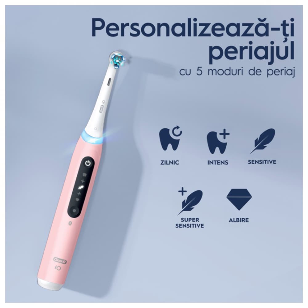 Periuta de dinti electrica ORAL-B iO5, Bluetooth, 40000 miscari/min, Curatare 3D, 5 programe, 1 capat, roz