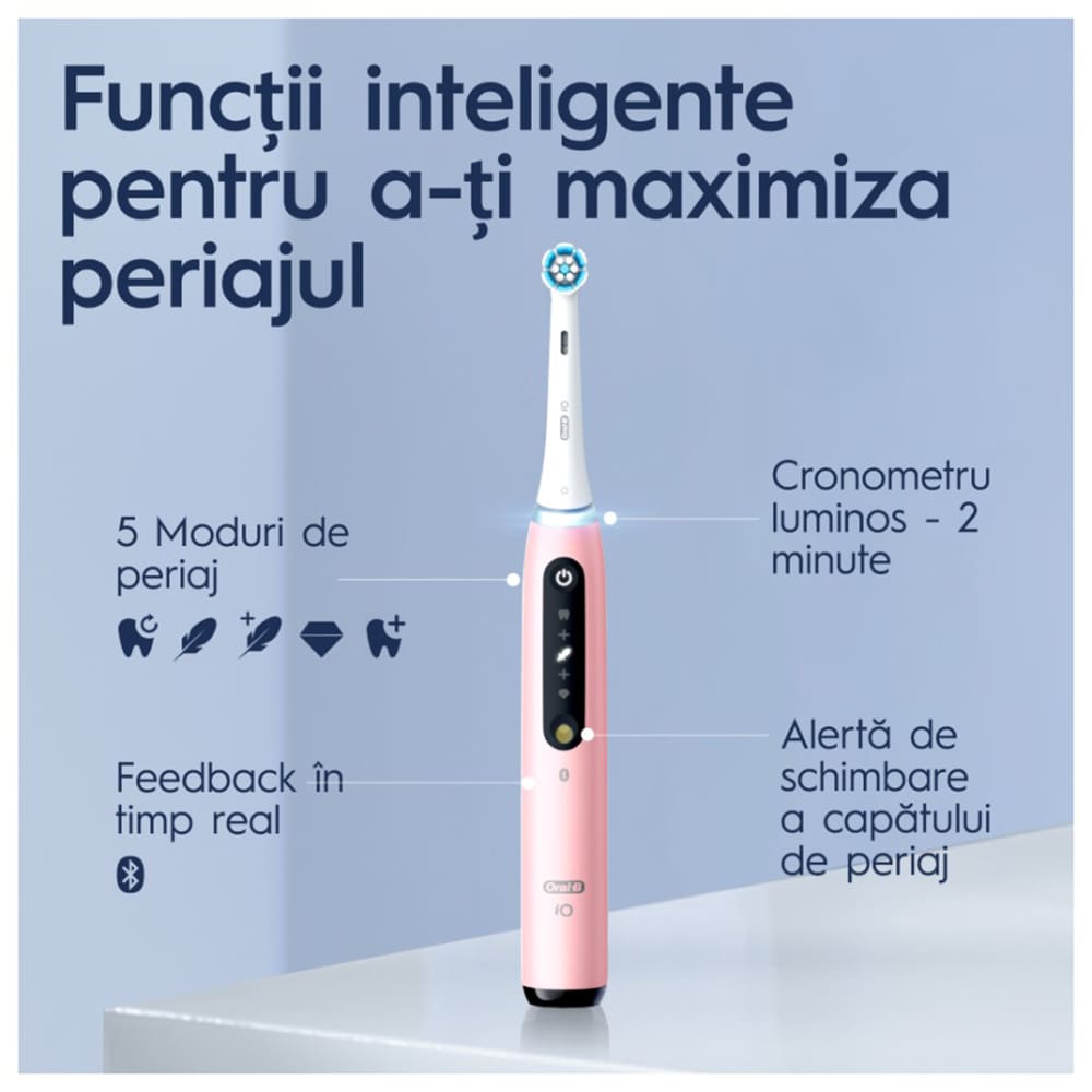 Periuta de dinti electrica ORAL-B iO5, Bluetooth, 40000 miscari/min, Curatare 3D, 5 programe, 1 capat, roz