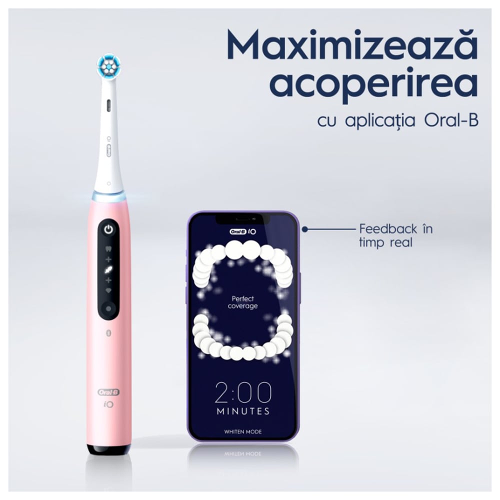 Periuta de dinti electrica ORAL-B iO5, Bluetooth, 40000 miscari/min, Curatare 3D, 5 programe, 1 capat, roz