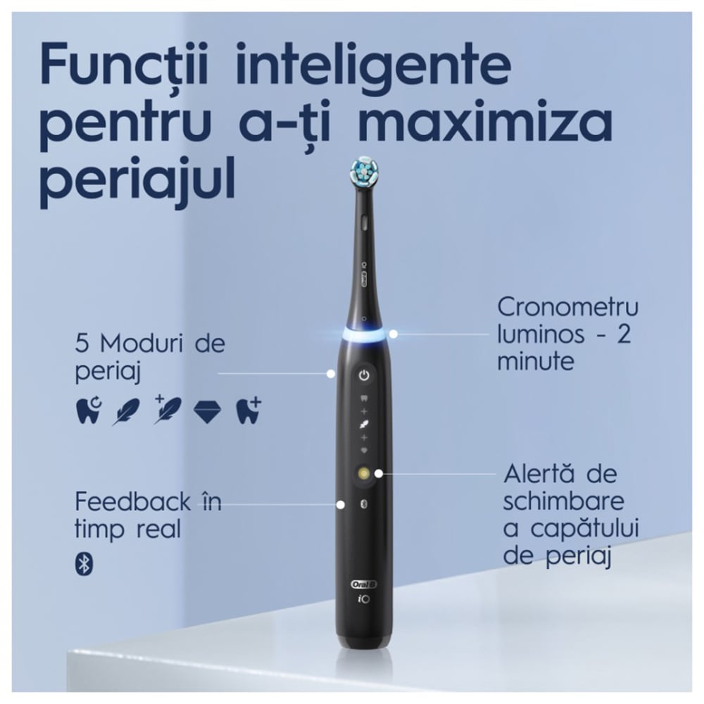 Periuta de dinti electrica ORAL-B iO5, Bluetooth, 40000 miscari/min, Curatare 3D, 5 programe, 1 capat, negru