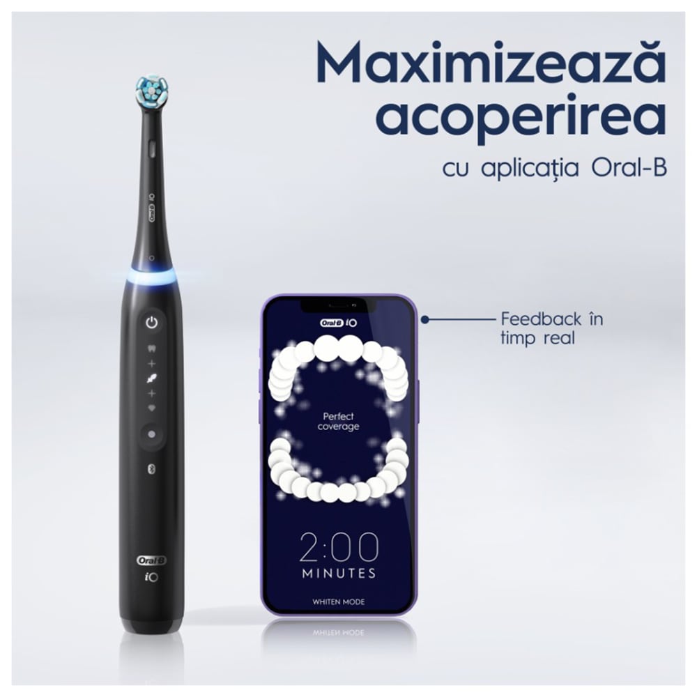 Periuta de dinti electrica ORAL-B iO5, Bluetooth, 40000 miscari/min, Curatare 3D, 5 programe, 1 capat, negru