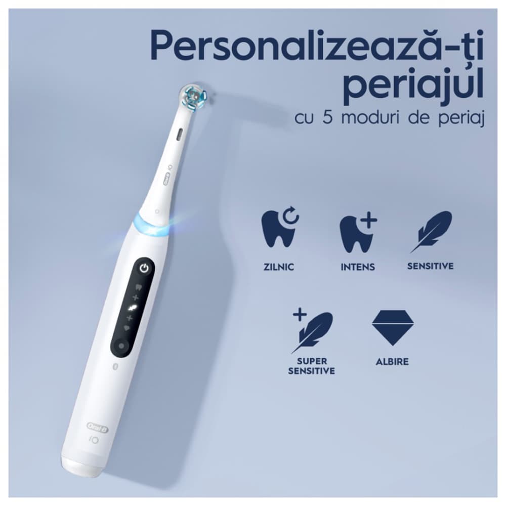 Set 2 periute de dinti electrice ORAL-B iO5, Bluetooth, 40000 pulsatii/min, Curatare 3D, 5 programe, 2 capate, alb-negru