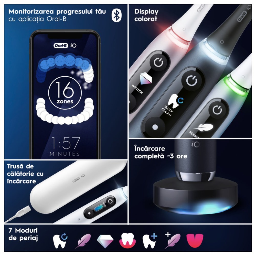 Periuta de dinti electrica ORAL-B iO9, Bluetooth, Curatare 3D, 7 programe, 1 capat, negru