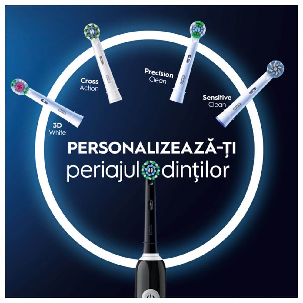Periuta de dinti electrica ORAL-B Pro 1, 20000 pulsatii/min, Curatare 3D, Timer, 3 programe, 1 capat, negru