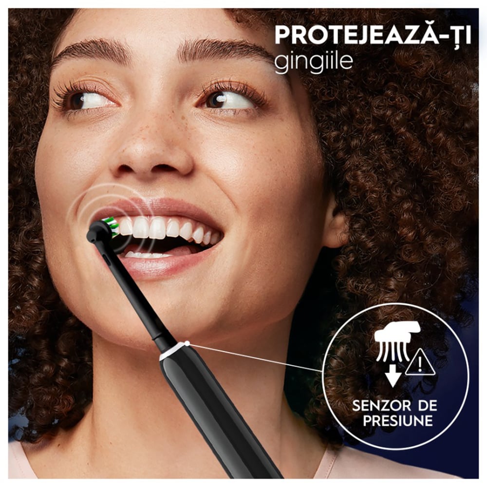 Periuta de dinti electrica ORAL-B Pro 1, 20000 pulsatii/min, Curatare 3D, Timer, 3 programe, 1 capat, negru