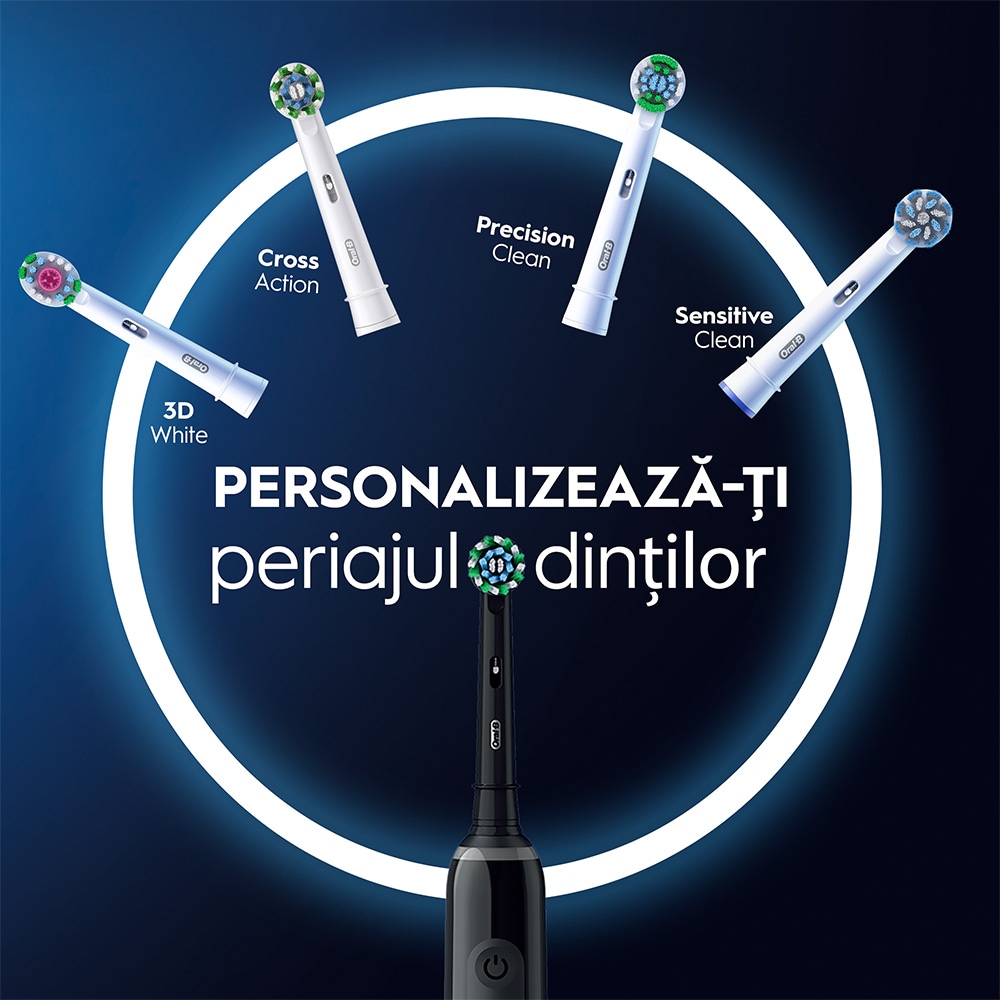 Periuta de dinti electrica ORAL-B Pro 3, 9900 miscari/min, Curatare 3D, 3 programe, 2 capete, negru