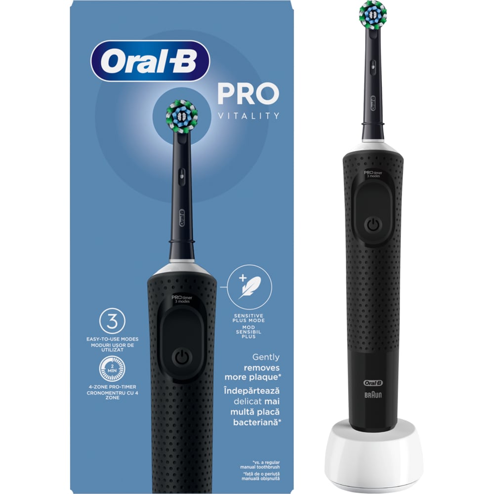 Periuta de dinti electrica ORAL-B Vitality PRO, 7600 miscari/min, Curatare 2D, 3 programe, 1 capat, negru