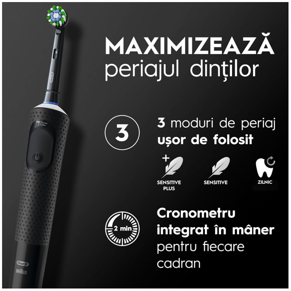 Periuta de dinti electrica ORAL-B  Vitality PRO, 7600 miscari/min, Curatare 2D, 3 programe, 1 capat, negru