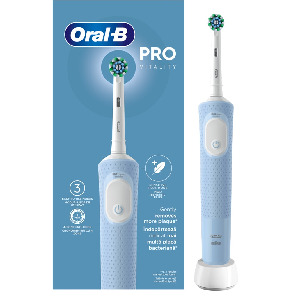 Periuta de dinti electrica ORAL-B Vitality PRO, 7600 miscari/min, Curatare 2D, 3 programe, 1 capat, albastru