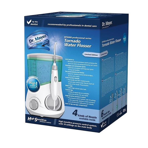 Dus bucal profesional DR. MAYER Tornado WT6000, 600ml, 6 capete, alb-verde