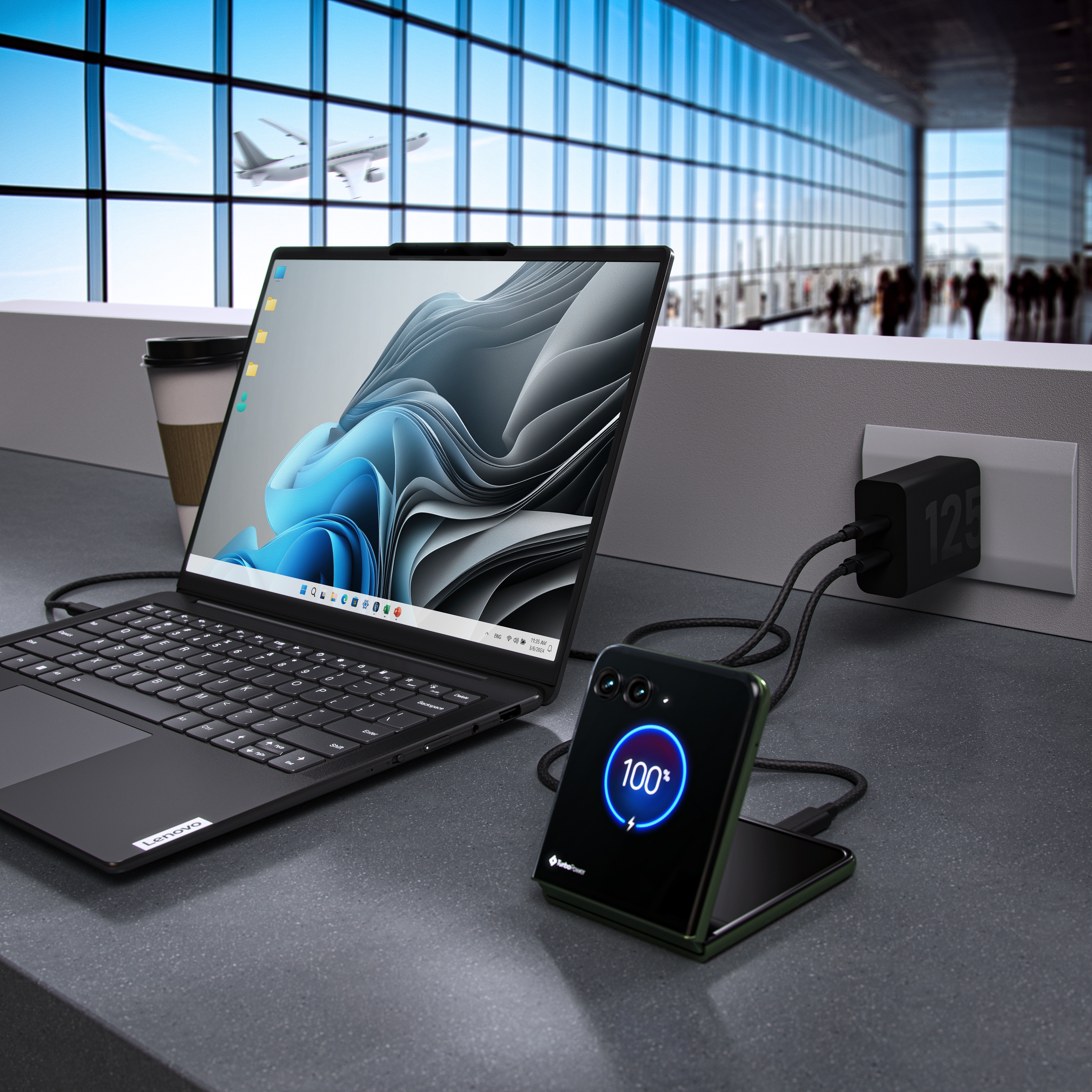 Incarcator retea MOTOROLA TurboPower, 2x USB-C, 125W, Cablu inclus 2m, negru