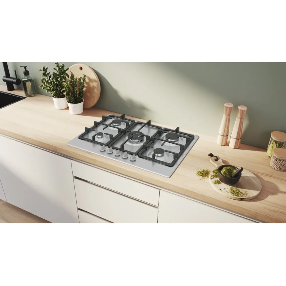 Plita incorporabila BOSCH PGQ7B5K90, Gaz, 5 arzatoare, Wok, inox