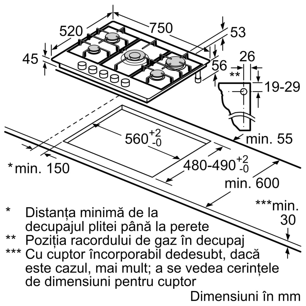 Plita incorporabila BOSCH PGQ7B5K90, Gaz, 5 arzatoare, Wok, inox