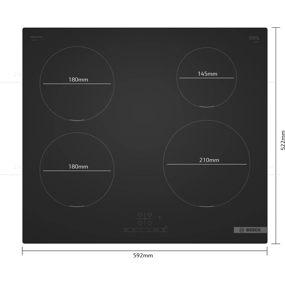 Plita incorporabila BOSCH PIE61ABB5E, Inductie, 4 arzatoare, Touch Control, negru mat