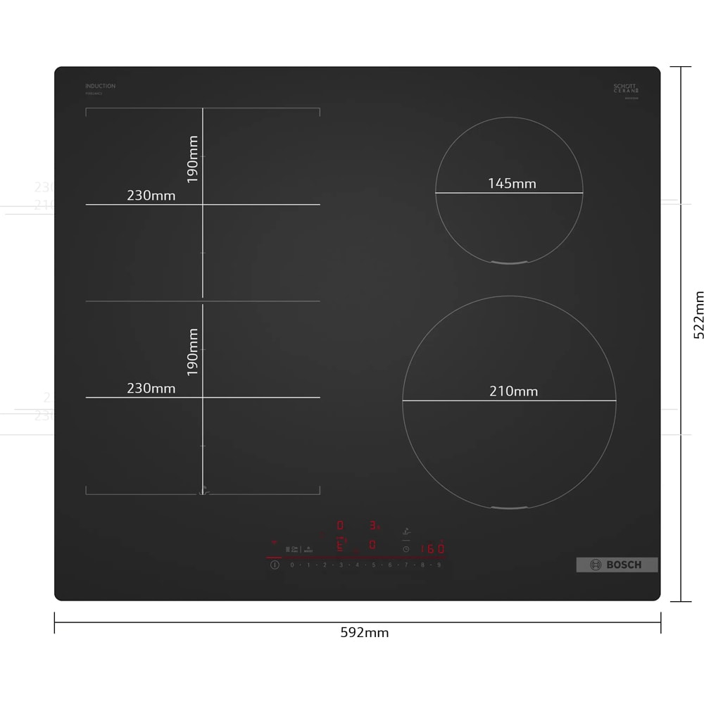 Plita incorporabila BOSCH PIX61AHC1E, Inductie, 4 arzatoare, Touch Control, negru mat