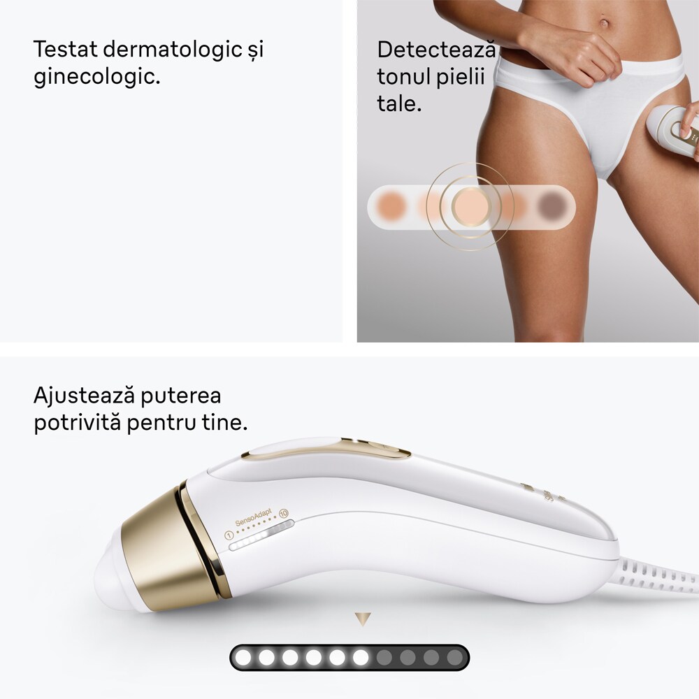 Epilator IPL BRAUN Silk-Expert PRO 5 PL5210, 400000 impulsuri, 10 viteze, 2 ccesorii, retea, alb
